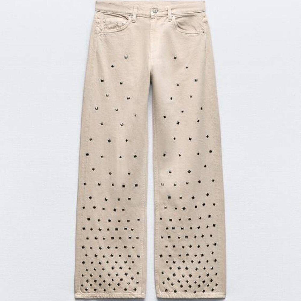 *SOLD* Zara Mid-Rise Wide Leg Studded Jeans